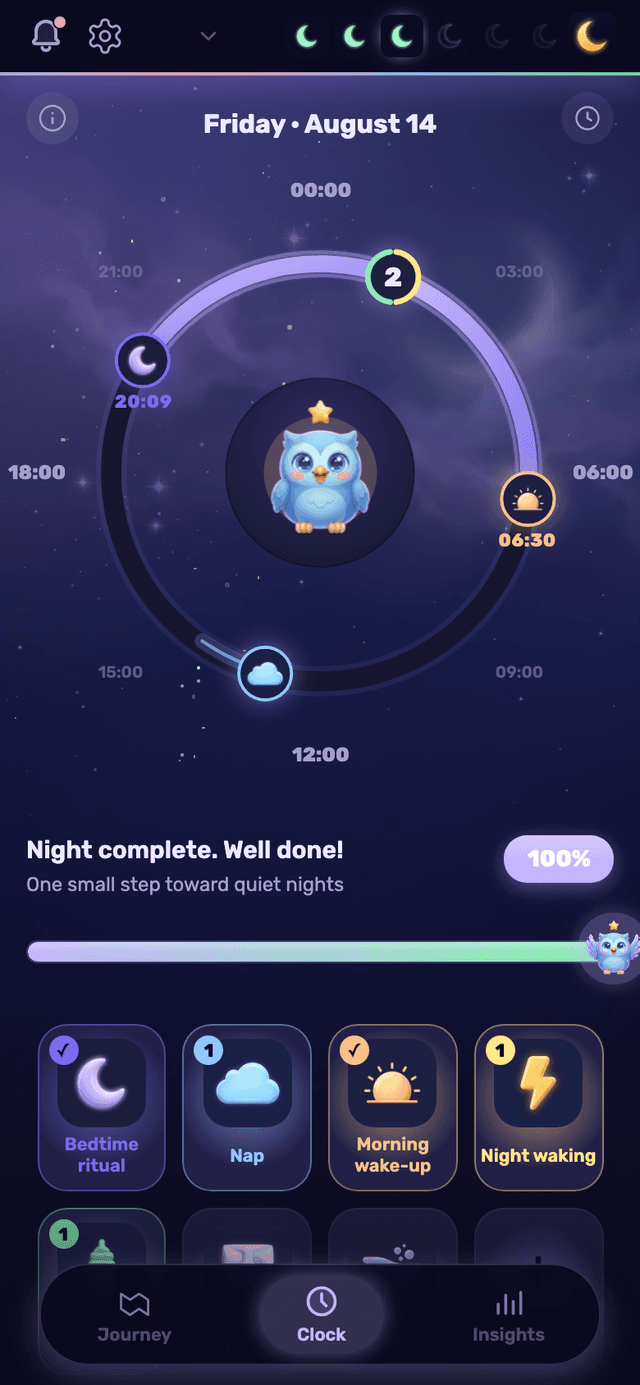 Lullanest app night-clock screen